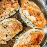 Spinach Stuffed Chicken Breast is a 3 INGREDIENT CHICKEN RECIPE that’s healthy (around 400 calories), made in under 30 minutes, and done in just ONE PAN!