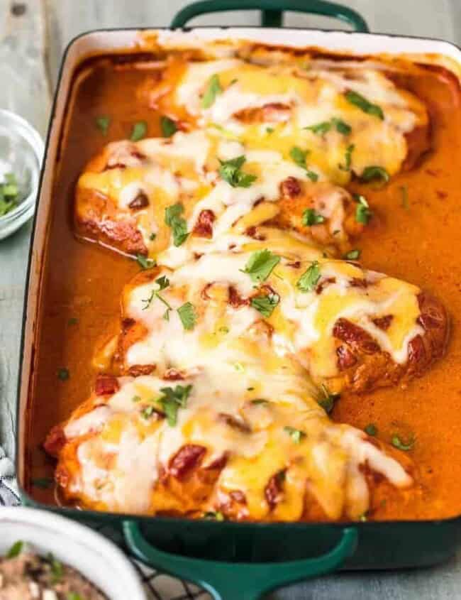 southwest chicken bake in casserole dish