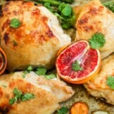 This Blood Orange Chicken Thighs Recipe is easy, flavorful, and delicious! Everyone loves an easy sheet pan meal! These Sheet Pan Orange Honey Chicken Thighs are the perfect weeknight dinner! Sheet Pan Chicken Thighs for the win.