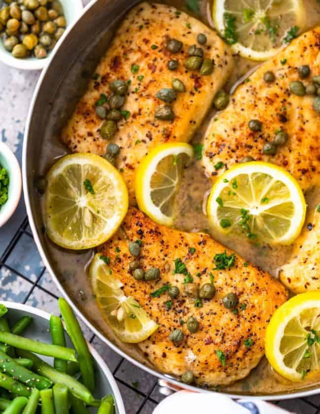 Easy Chicken Piccata is an amazing dinner made in minutes that the entire family will love. This one pan Lemon Chicken Piccata Recipe has only 7 ingredients and is packed with SO much flavor. This easy chicken recipe is one of our all-time favorites!