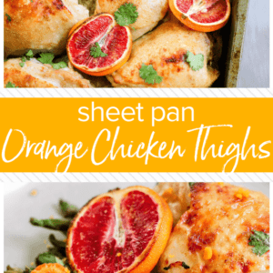 Sheet pan orange chicken thighs recipe.
