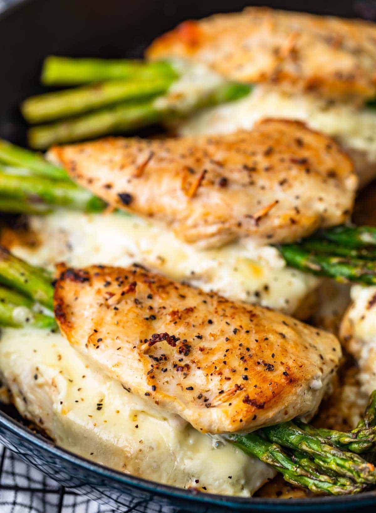 Cheesy Asparagus Stuffed Chicken up close from the side