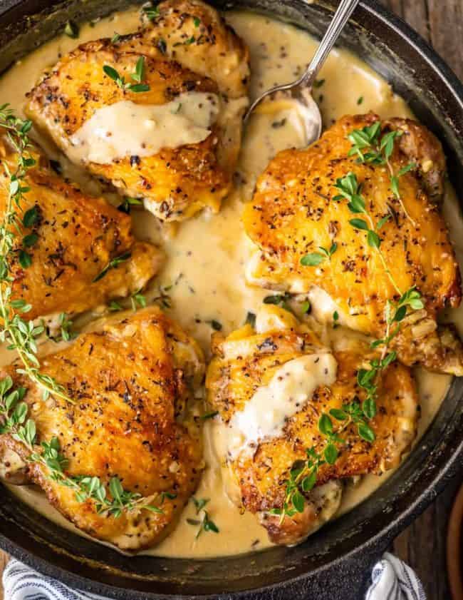 Chicken in White Wine Sauce is our favorite way to make Creamy Chicken Dijon! This amazing White Wine Sauce has 3 types of mustard and is sure to please. This easy chicken recipe can be dressed up for date night, or reheated for lunch on the go. Amazing!
