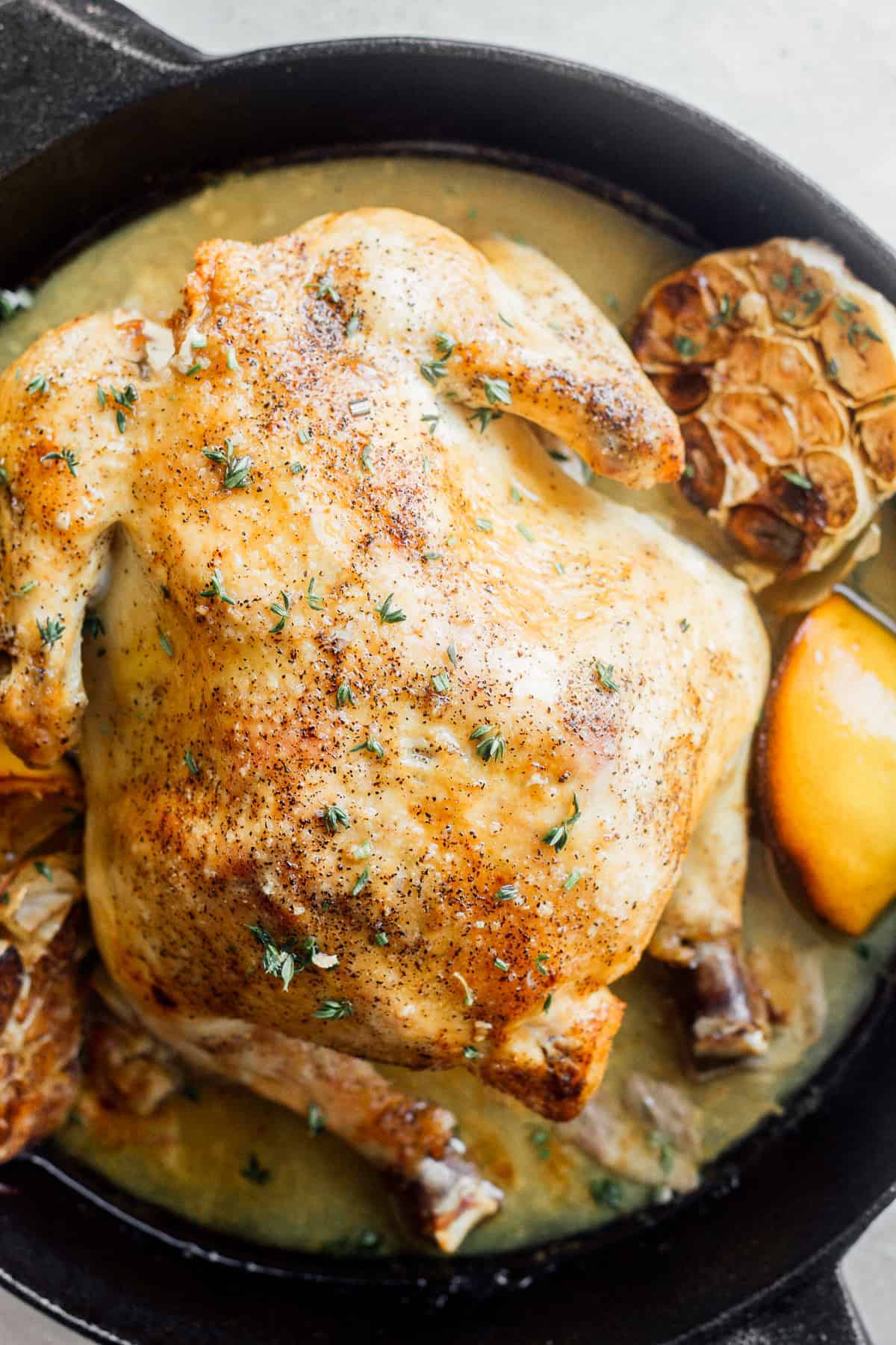 Whole Roast Chicken (Lemon Garlic Roasted Chicken) Recipe - Easy