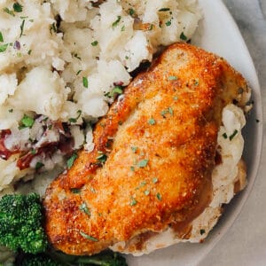 prosciutto stuffed chicken breast with mashed potatoes