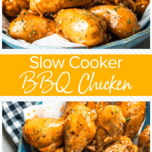 Slow Cooker BBQ Chicken Drumsticks feature an easy Homemade BBQ Sauce that is to die for! Everything cooks together in the crock pot and at the end of the day you're ready to eat! This is our go-to easy family meal when we are craving homemade bbq chicken.