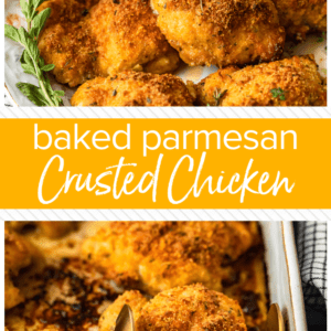Oven Fried Parmesan Crusted Chicken Breast is a family favorite, making comfort food easy and healthier! This Baked Parmesan Chicken tastes fried but is actually our favorite baked chicken breast recipe!