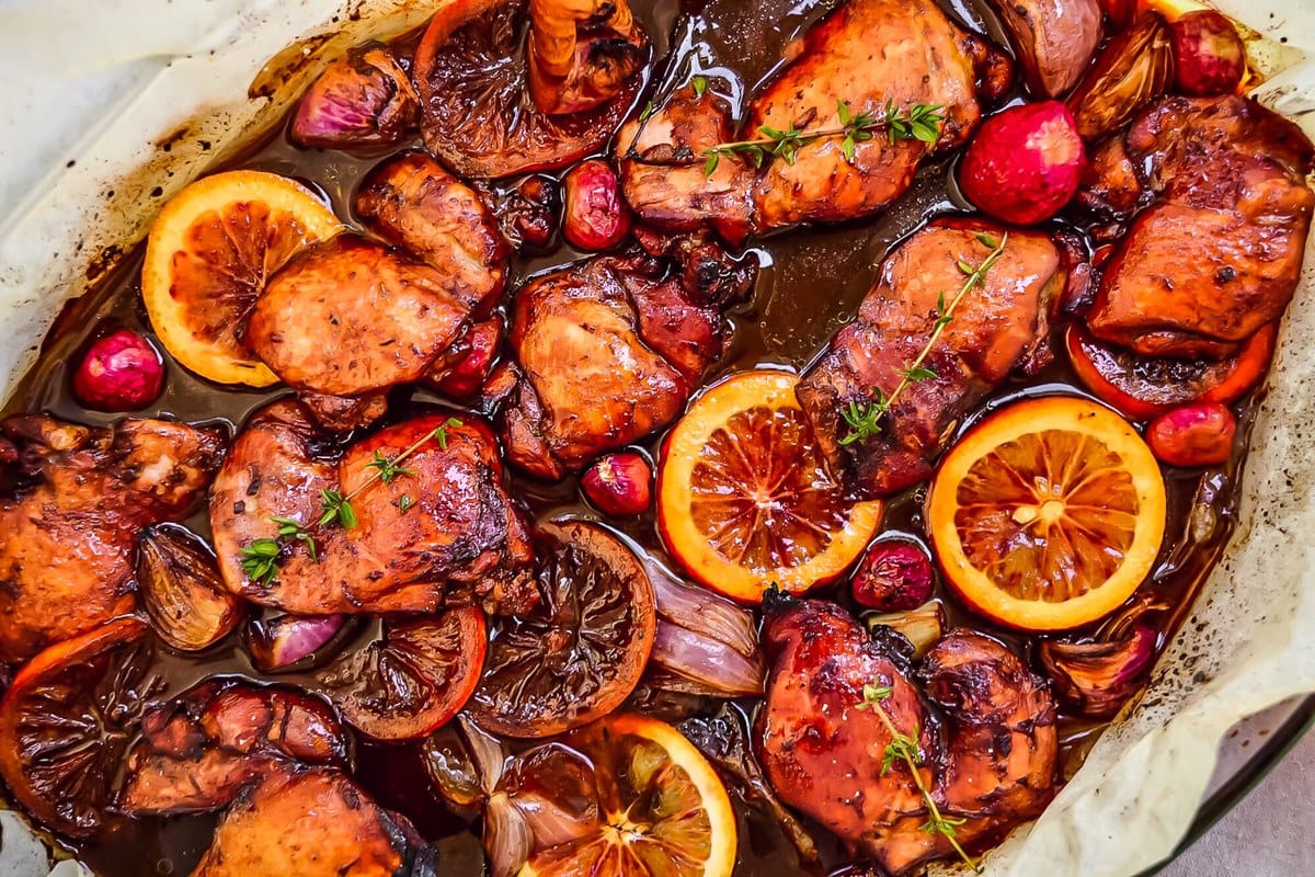 Balsamic Glazed Chicken with oranges and herbs