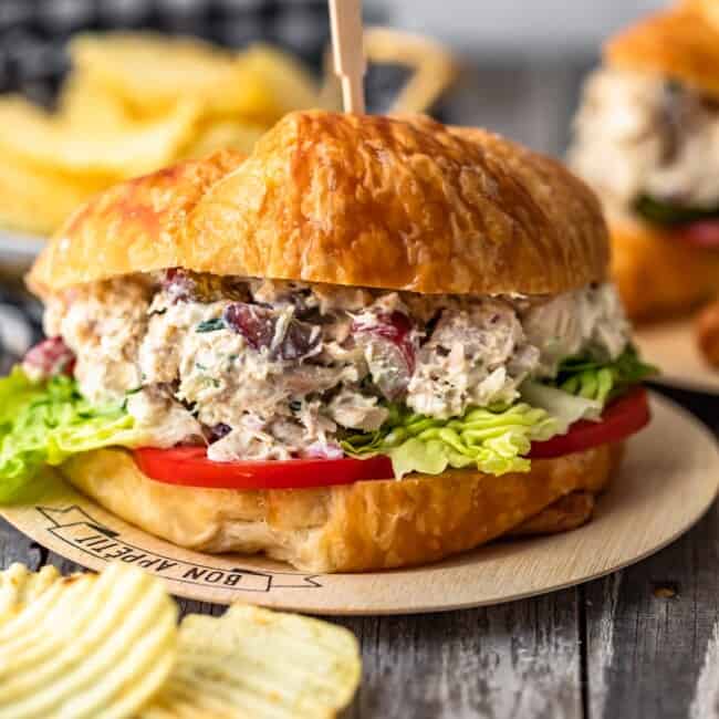 Classic Chicken Salad is the type of recipe every household loves. This Chicken Salad recipe is simple; loaded with chunks of chicken, grapes, herbs, and a creamy base. The best Summer recipe!