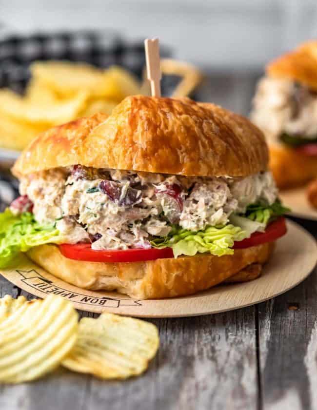 Classic Chicken Salad is the type of recipe every household loves. This Chicken Salad recipe is simple; loaded with chunks of chicken, grapes, herbs, and a creamy base. The best Summer recipe!