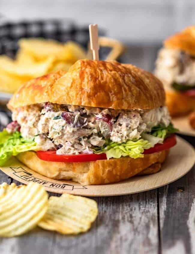 Classic Chicken Salad is the type of recipe every household loves. This Chicken Salad recipe is simple; loaded with chunks of chicken, grapes, herbs, and a creamy base. The best Summer recipe!