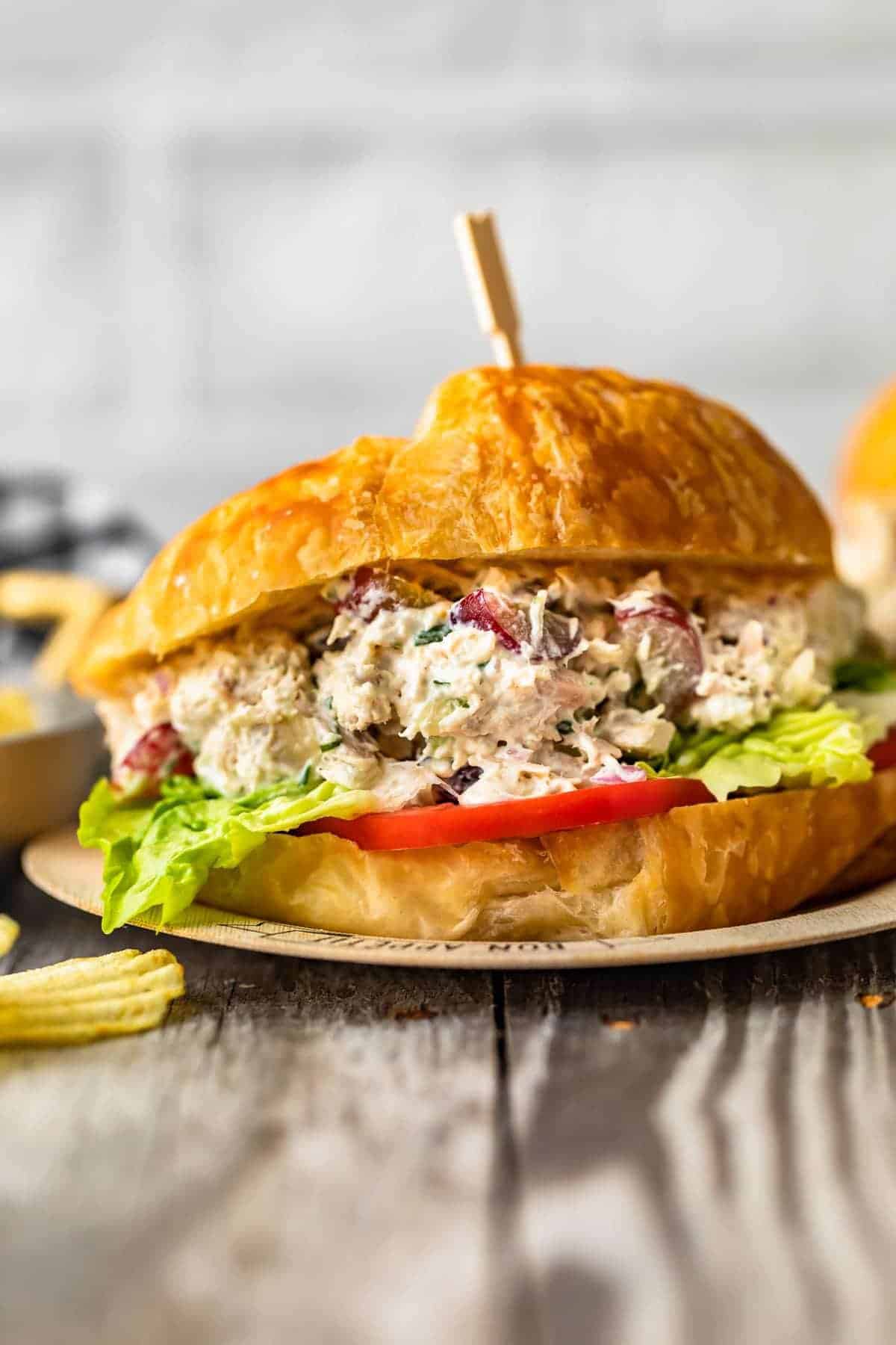 Classic Chicken Salad with grapes on croissant