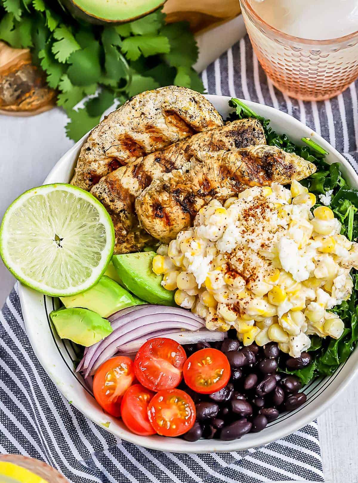 Mexican Street Corn Grilled Chicken Salad in a bowl