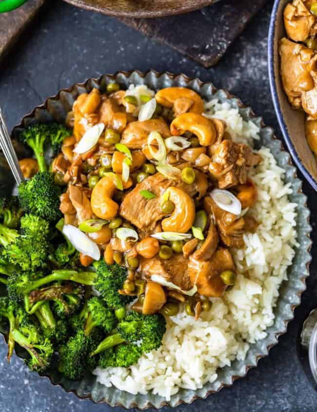 homemade cashew chicken on plate