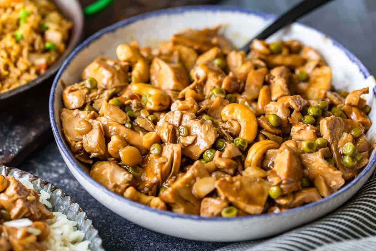 homemade cashew chicken in bowl