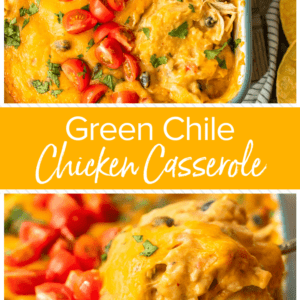 pinterest image for green chile chicken casserole