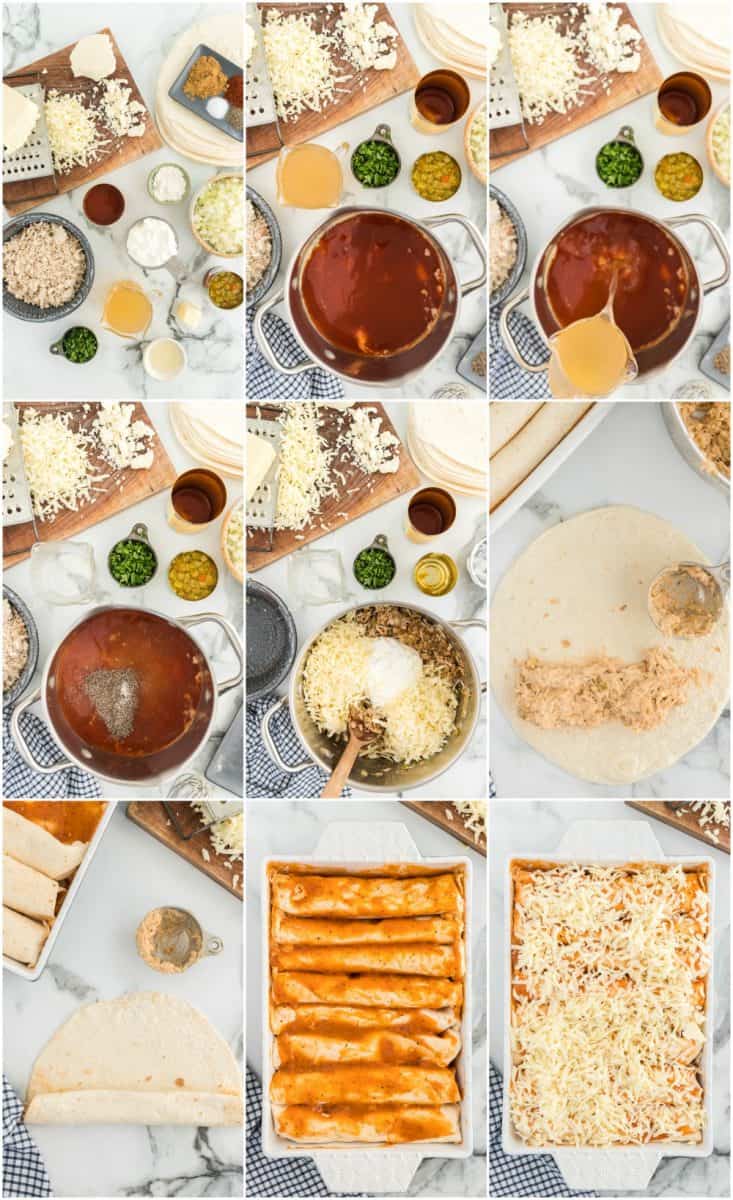step by step photos for how to make shredded chicken enchiladas