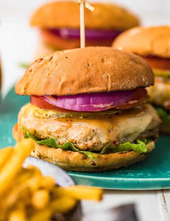 chicken burgers on platter