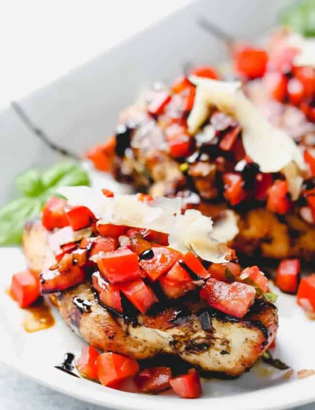 bruschetta chicken breasts on plate