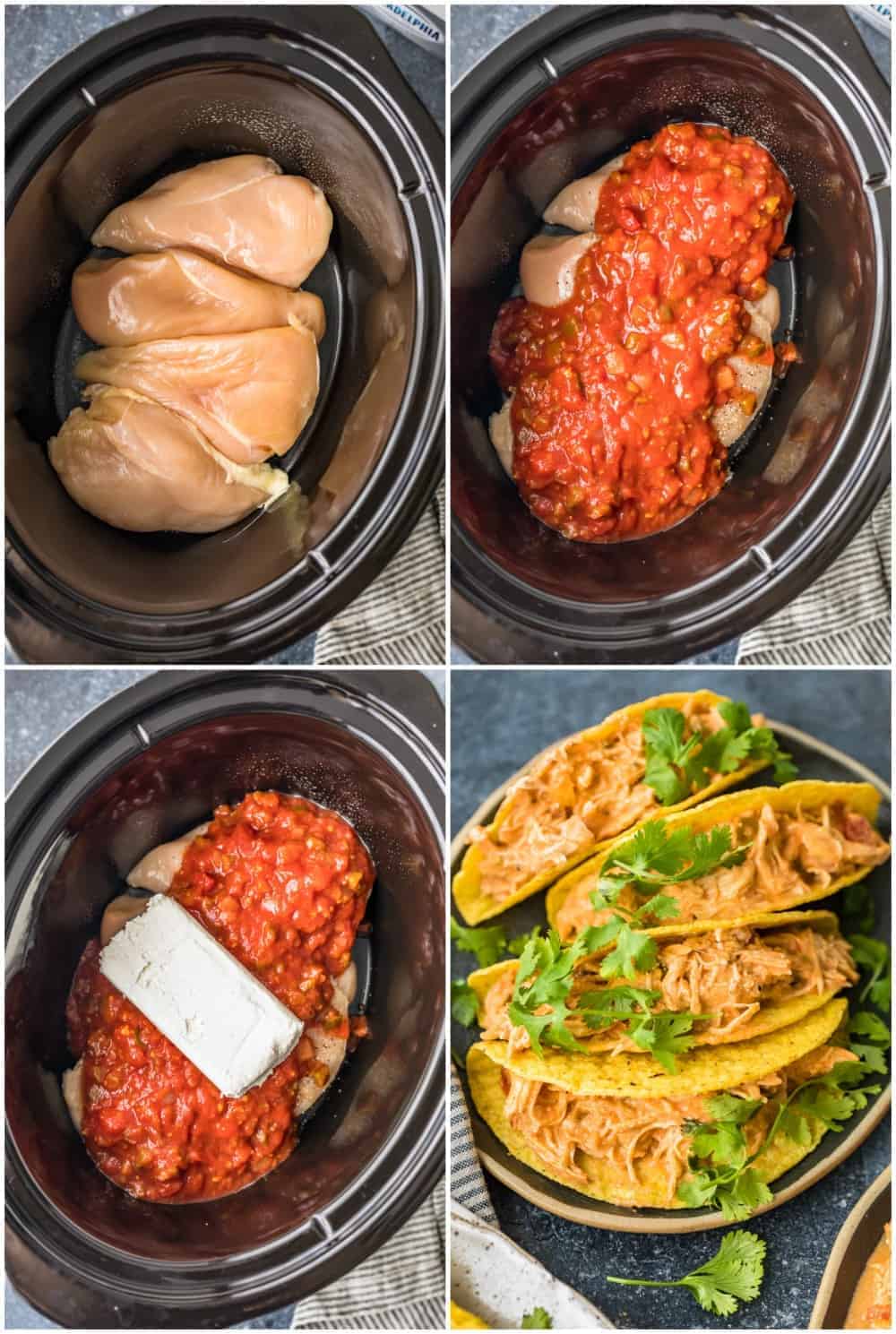 step by step photos for how to make crockpot salsa chicken