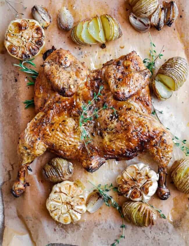 spatchcock chicken on parchment