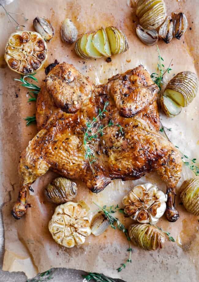 spatchcock chicken on parchment