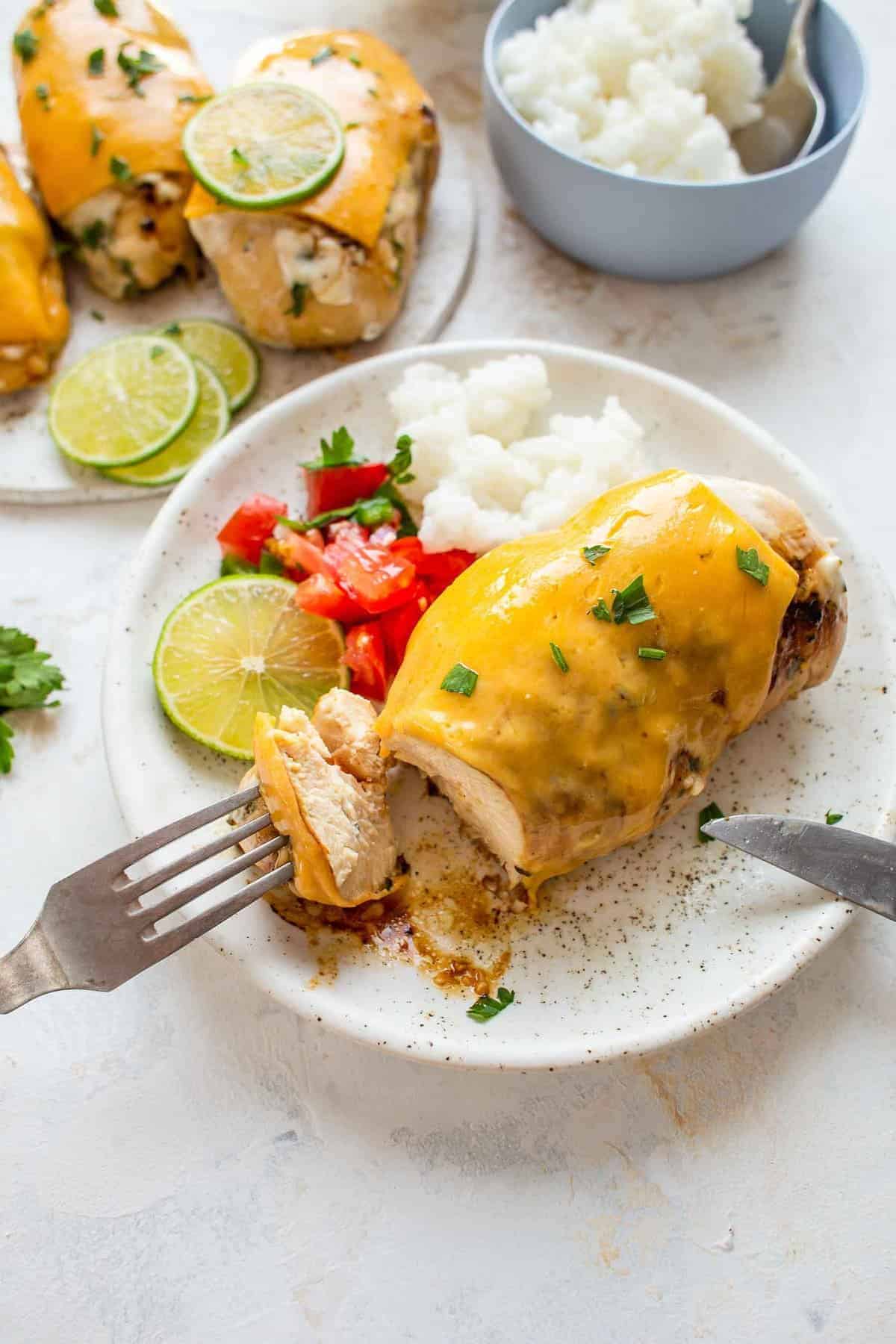 Fiesta Lime Chicken being eaten with a knife and fork