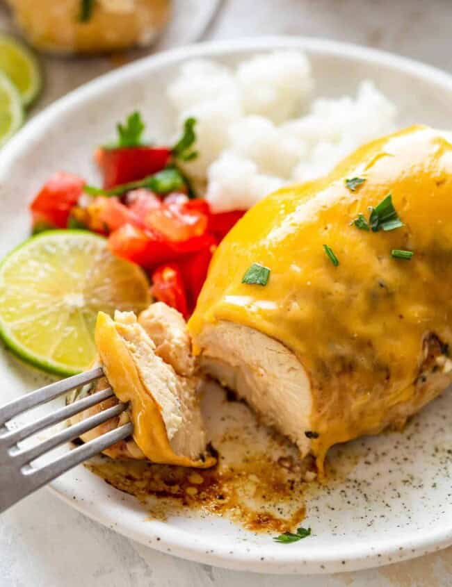 fiesta lime chicken with rice on plate