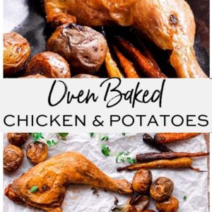 Oven-baked chicken and potatoes.