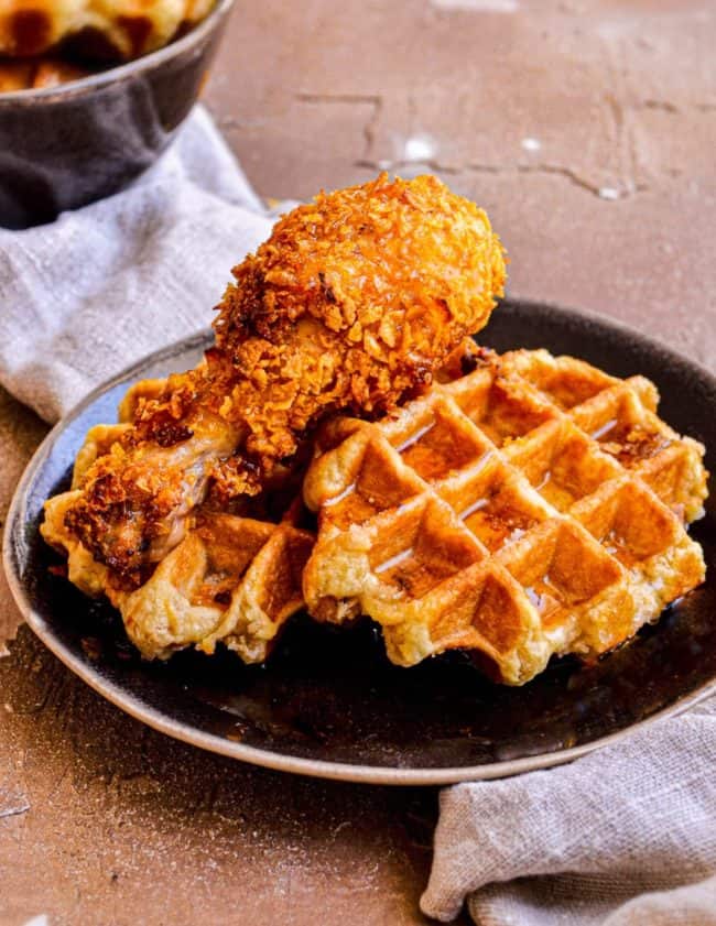 fried chicken and waffles on plate