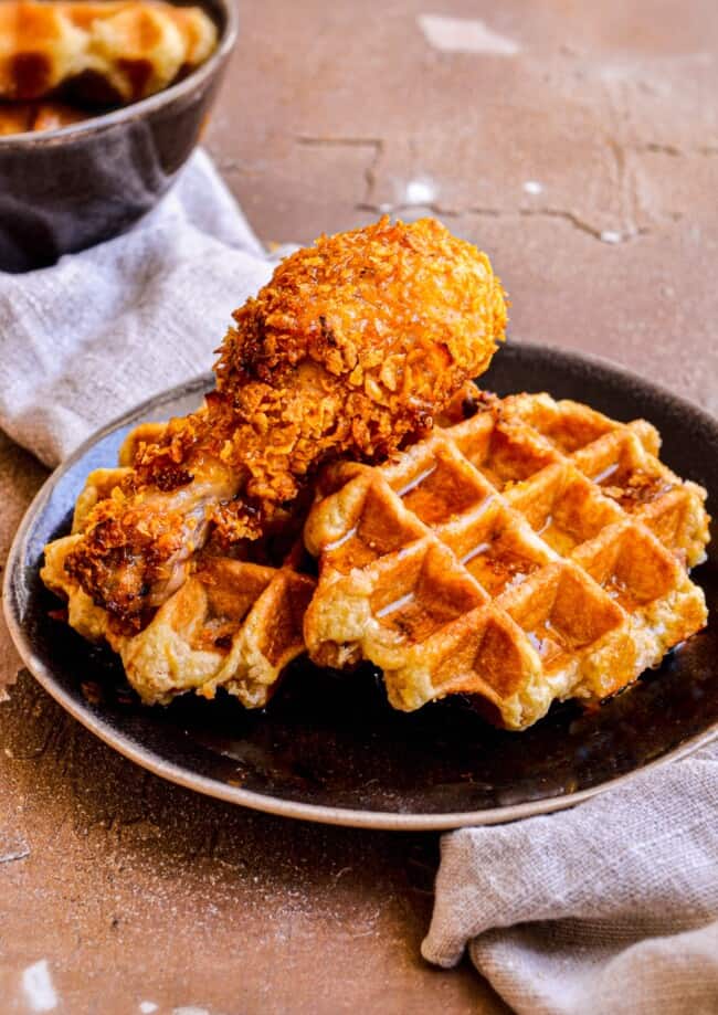 fried chicken and waffles on plate