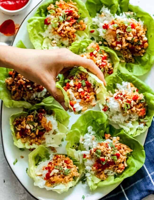 chicken lettuce wraps on platter