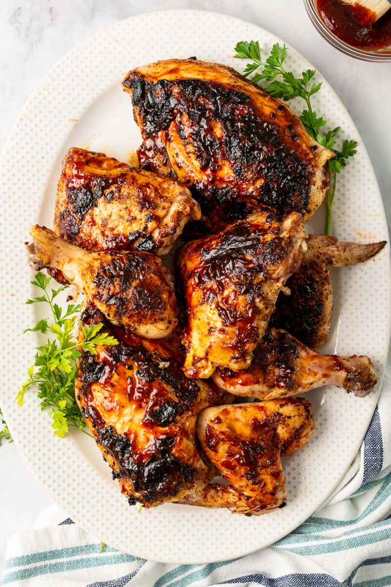 grilled bbq chicken on platter