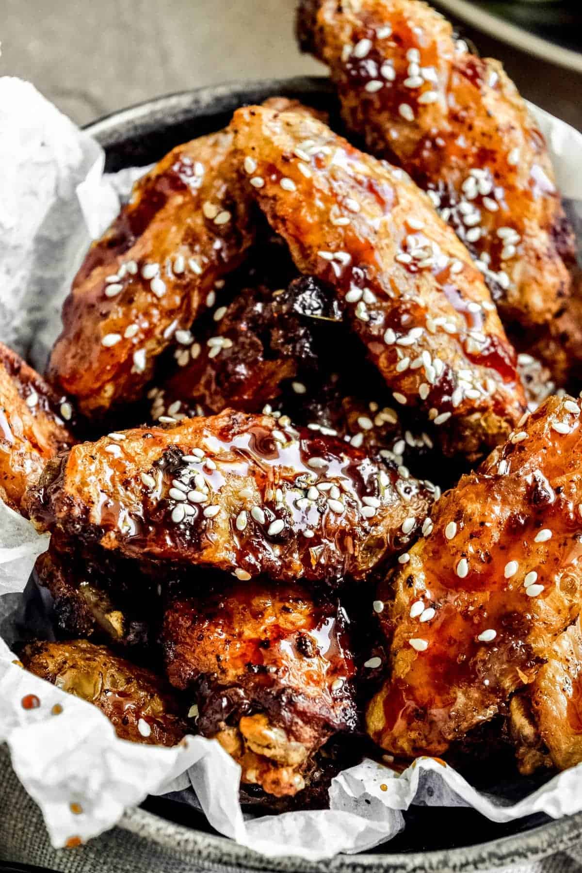 Close up of Soy Honey Glazed Chicken Wings