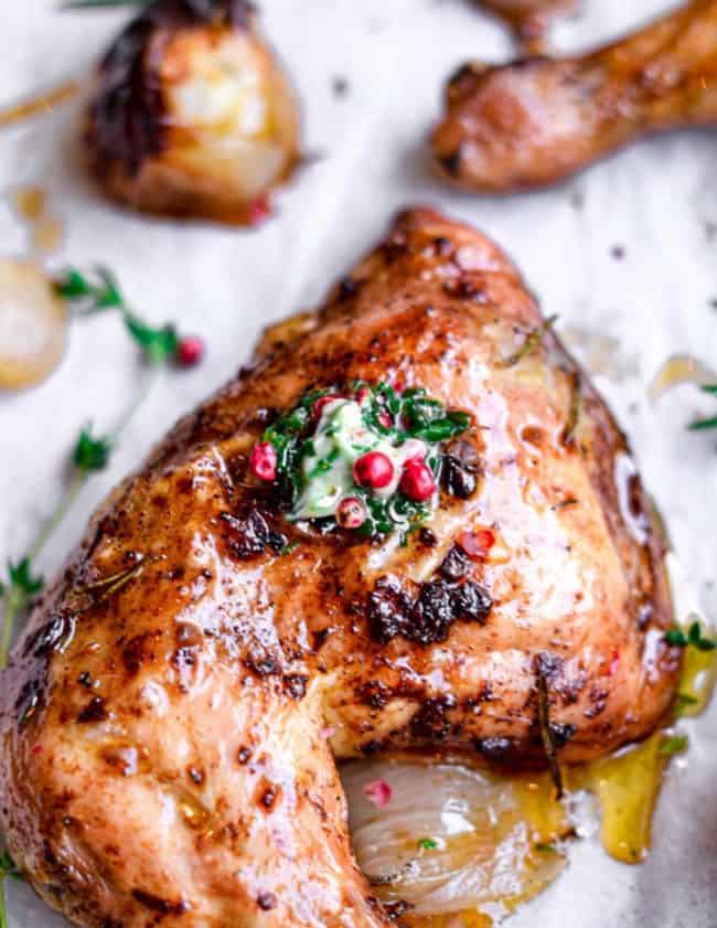 herb roasted chicken on parchment