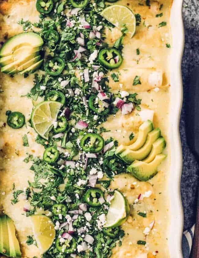 sour cream chicken enchiladas up close image