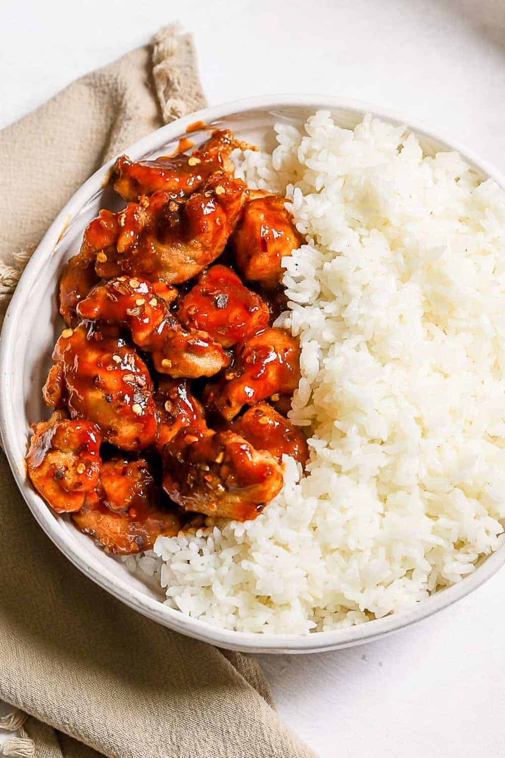 air fryer general tso's chicken on a plate