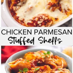 a collage of Chicken Parmesan Stuffed Shells.