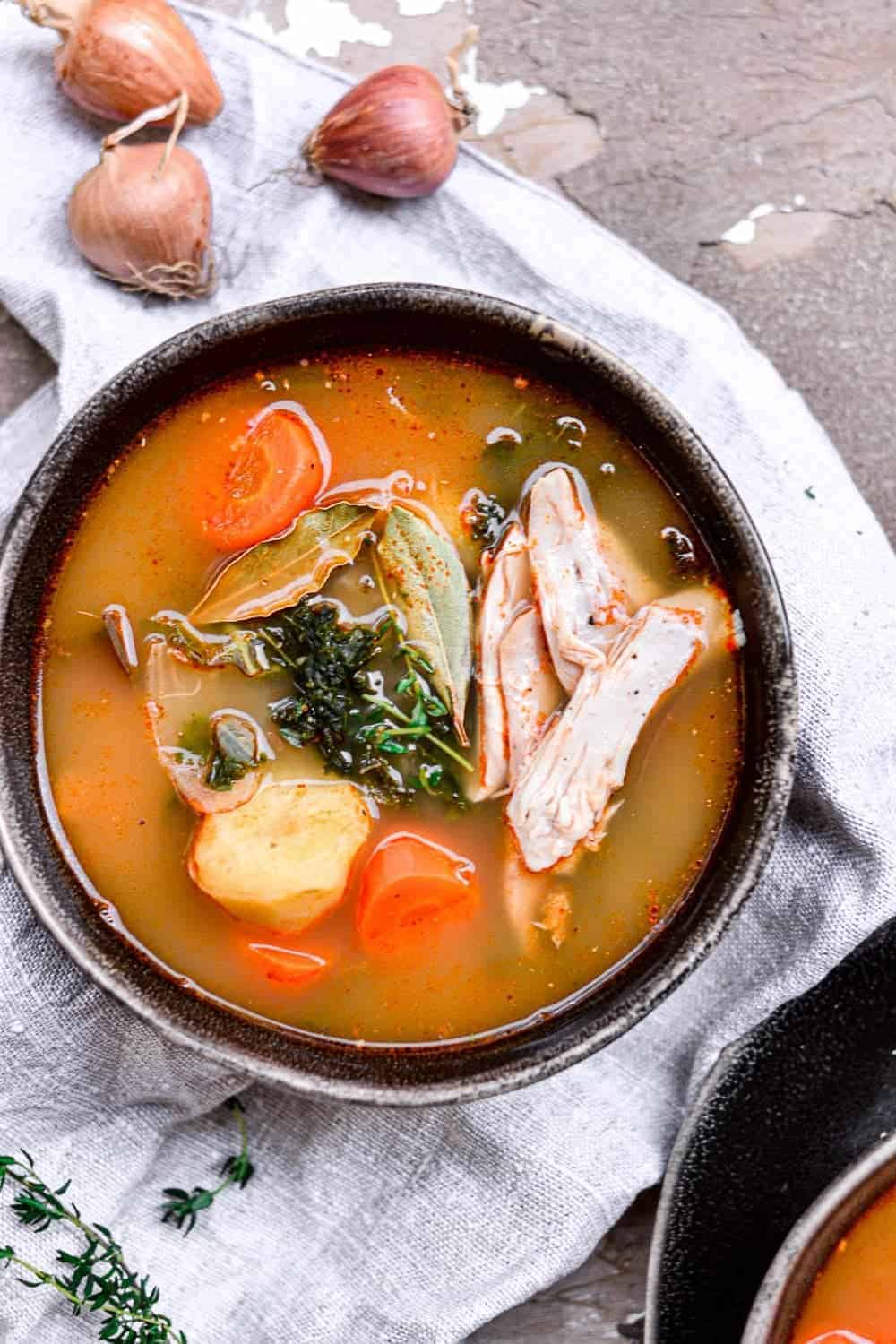 Healthy chicken soup served in a bowl