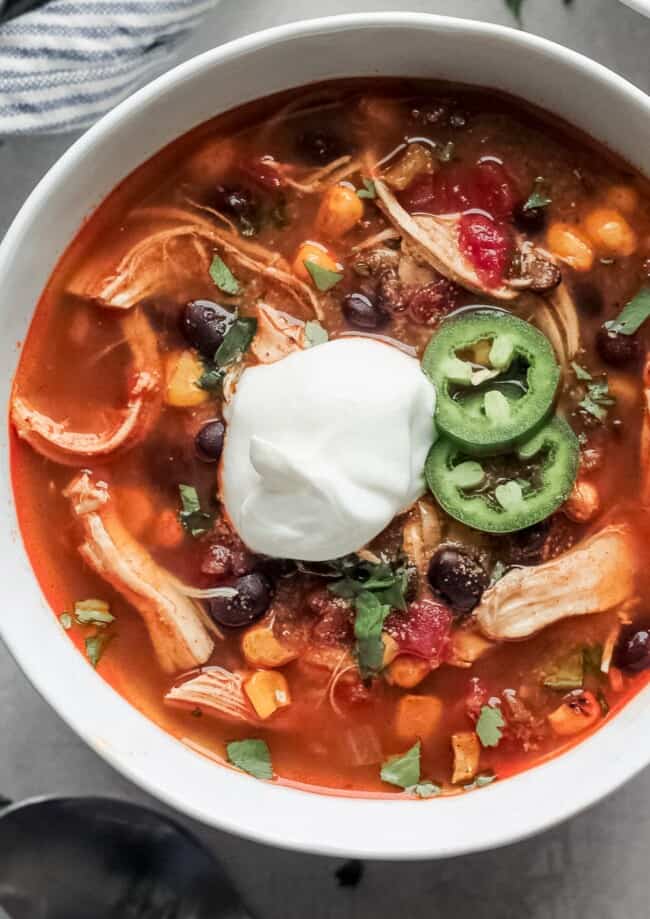 up close image of bowl of enchilada soup