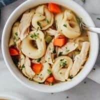 bowl of chicken tortellini soup