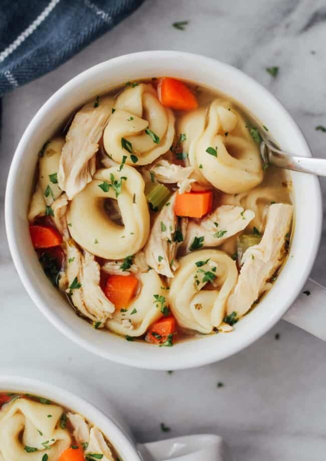 bowl of chicken tortellini soup