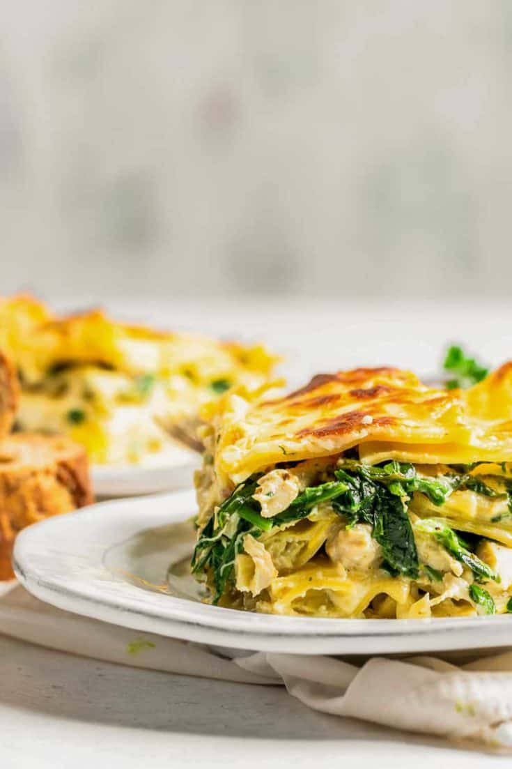 White Chicken Lasagna (Spinach Artichoke Lasagna Recipe) - (VIDEO)