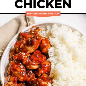 Air fryer general tso's chicken with rice.