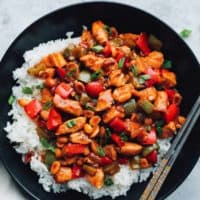 kung pao chicken over rice