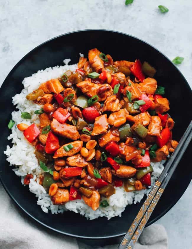 kung pao chicken over rice