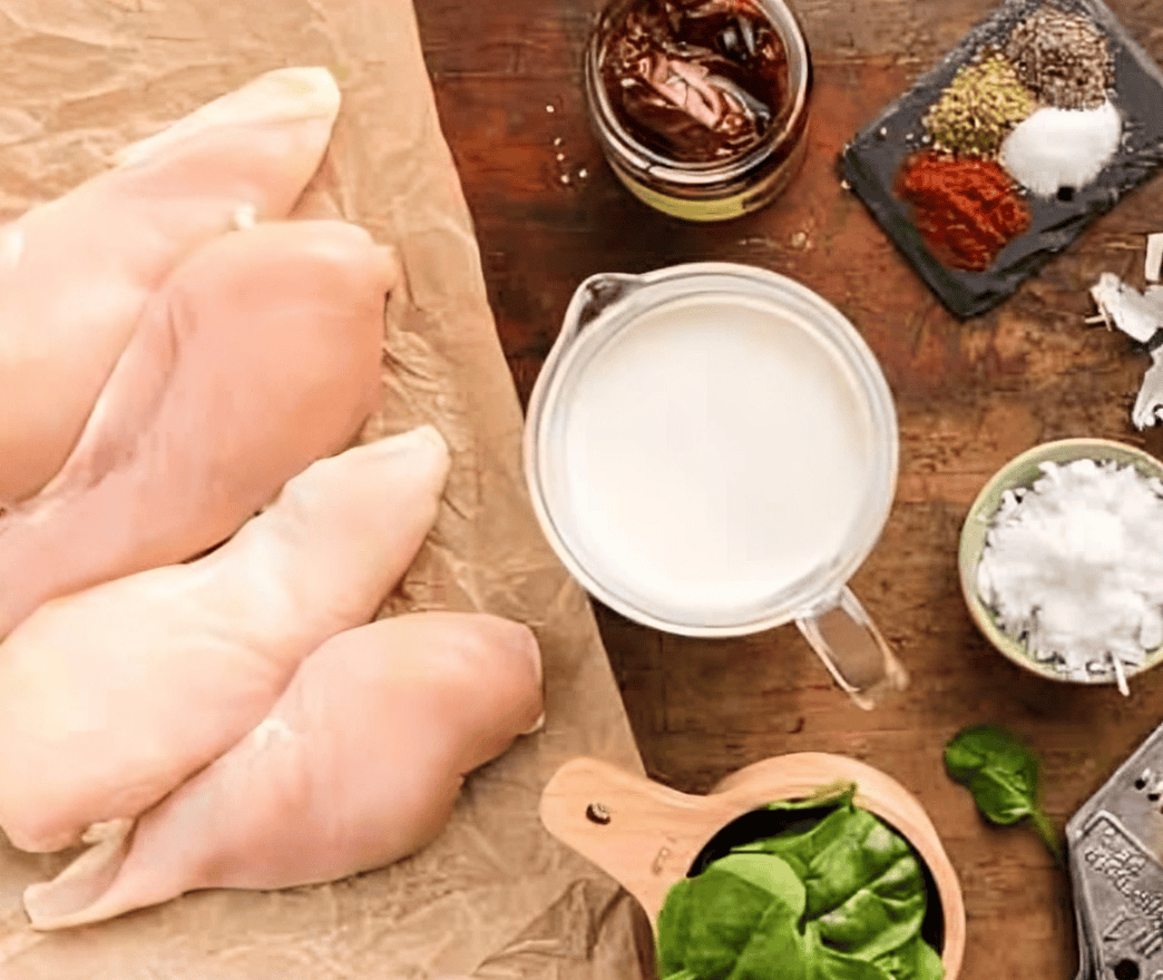 ingredients for creamy sun dried tomato chicken.