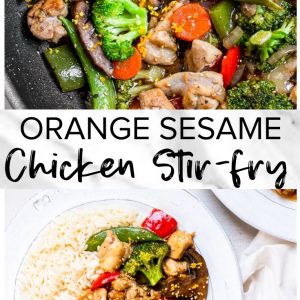 A plate displaying a flavorful collage of Orange Sesame Chicken Stir Fry.