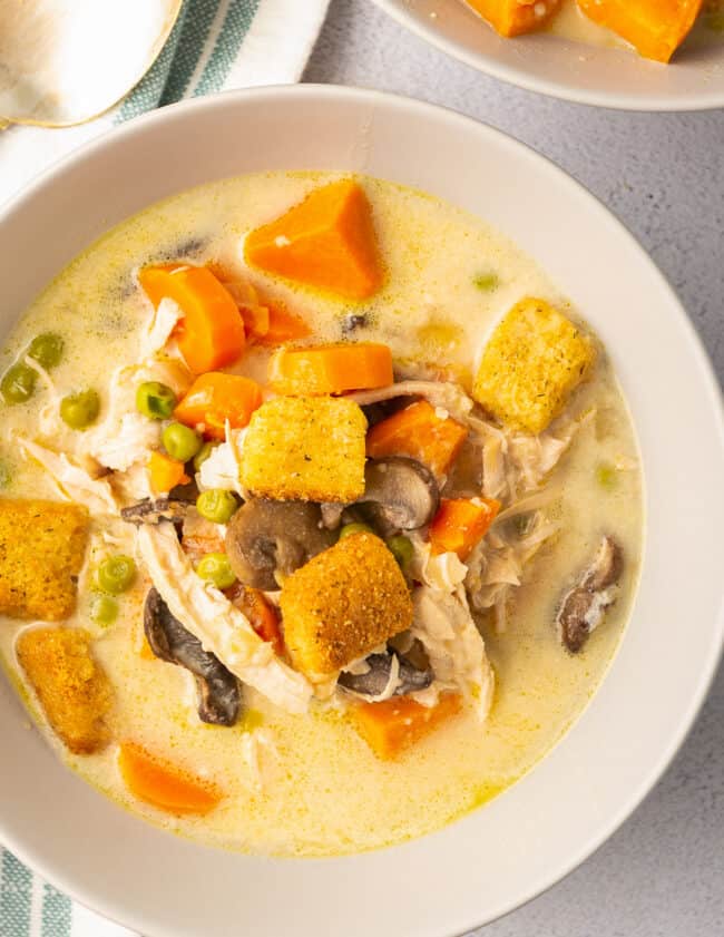 creamy chicken soup topped with croutons