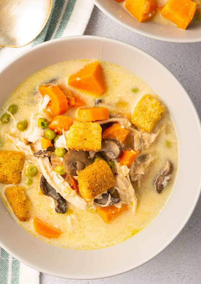 creamy chicken soup topped with croutons